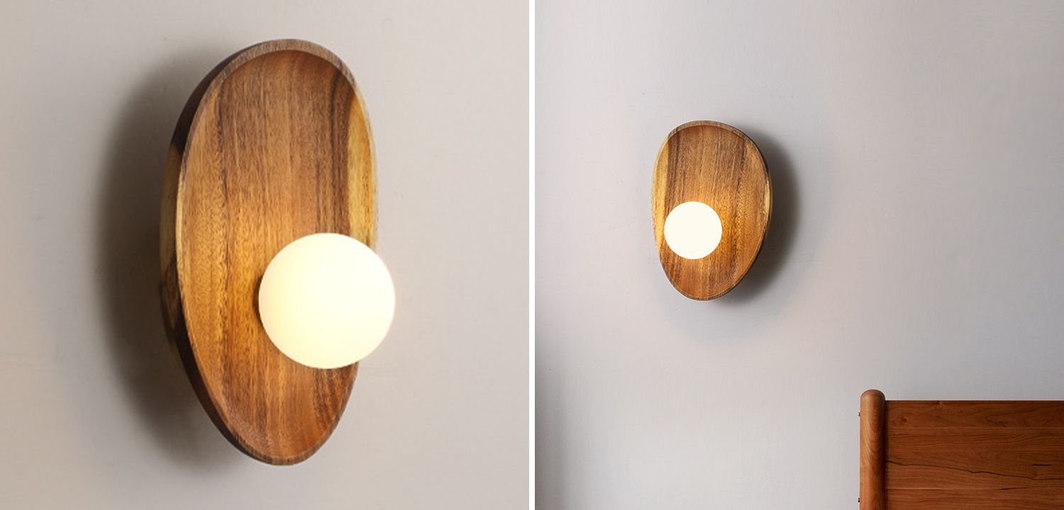 Настенный светильник с деревянным основанием и круглым стеклянным плафоном Fabre Wood Wall Lamp - фото