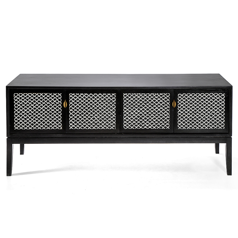 Буфет в гостиную с инкрустацией Bone Inlay sideboard - 4 doors Черный Белый в Самаре | Loft Concept 