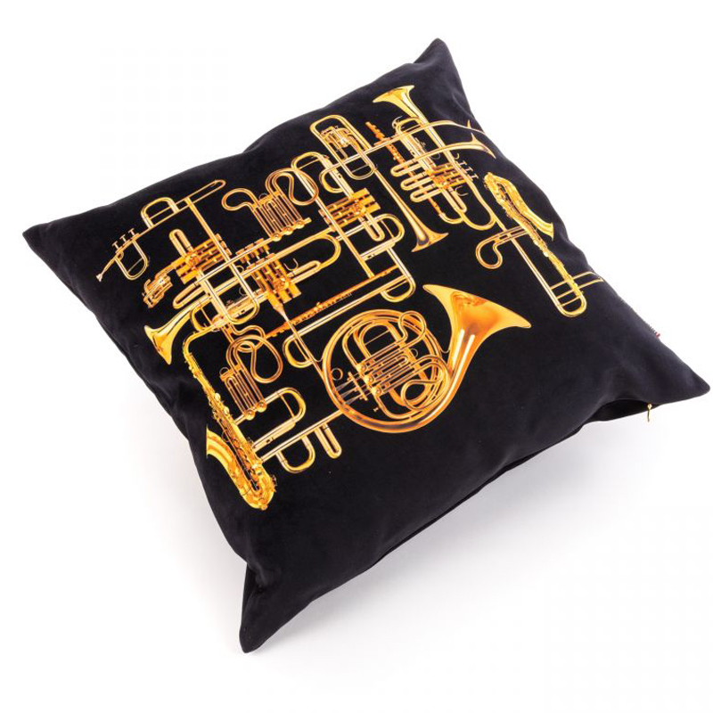 Подушка Seletti Cushion Trumpets Черный Золотой в Самаре | Loft Concept 