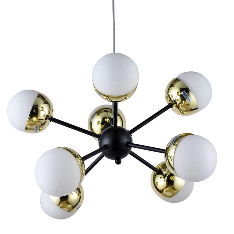 Люстра Sputnik White and Gold Globe Chandelier 8 Черный Золотой Белый в Самаре | Loft Concept 