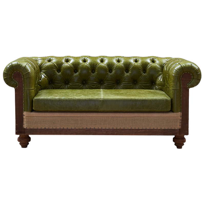 Диван Deconstructed Chesterfield Sofa double  green leather Коричневый Зеленый ivory ( слоновая кость ) в Самаре | Loft Concept 