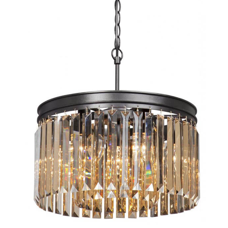 Люстра RH Rhys Amber GLASSS Prism Round Chandelier Янтарное стекло 40 Черный матовый в Самаре | Loft Concept 