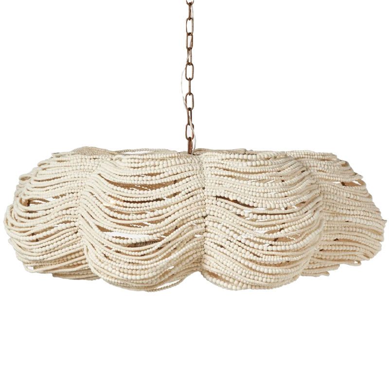 Круглая люстра волнистой формы с декором из круглых деревянных бусин White Wooden Beads Chandelier L Белый в Самаре | Loft Concept 