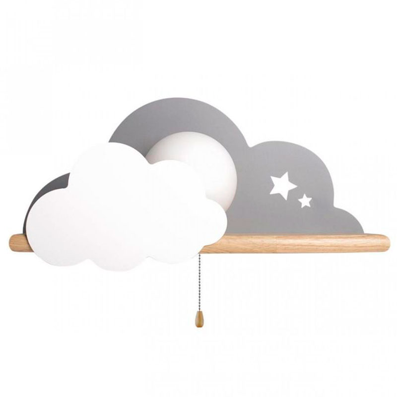 Бра с деревянной полкой серое Облако Wall Lamp Grey Cloud Серый Древесина в Самаре | Loft Concept 