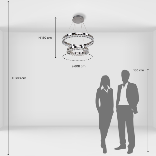 Люстра с двумя кольцами цвета хром и прозрачными хрустальными шарами по периметру Sacramento Transparent Balls Chandelier в Самаре