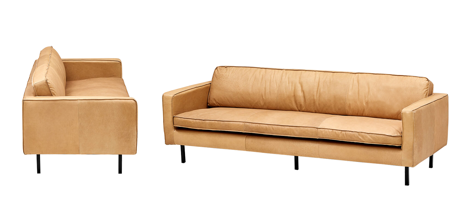 Диван кожаный Adrian Beige Leather Sofa - фото