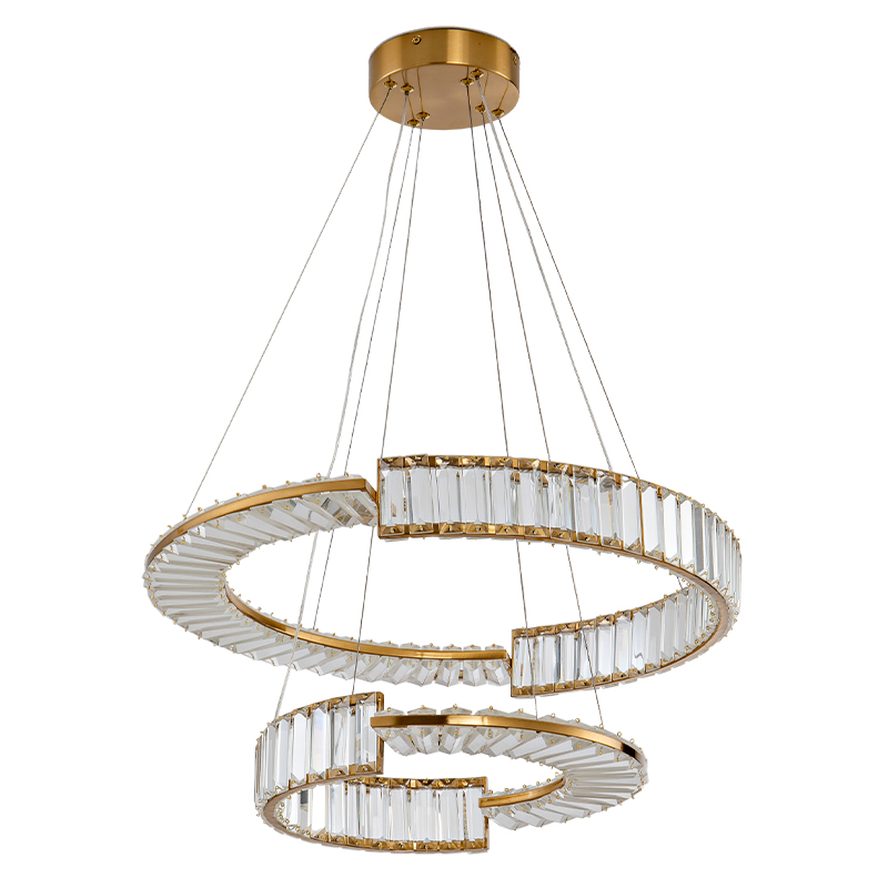 Светодиодная двухъярусная кольцевая люстра из хрусталя и стали и с пультом для регулировки света Maude Crystal Light Латунь Прозрачный в Самаре | Loft Concept 