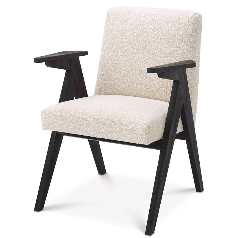 Стул Eichholtz Dining Chair Bobo Boucle Кремовый Черный в Самаре | Loft Concept 