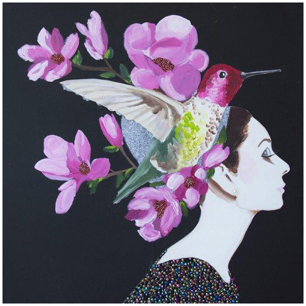 Картина Audrey with Hummingbird and Flowers Headdress on Black Background Мульти Картина Audrey with Hummingbird and Flowers Headdress on Black Background Мульти в Самаре | Loft Concept