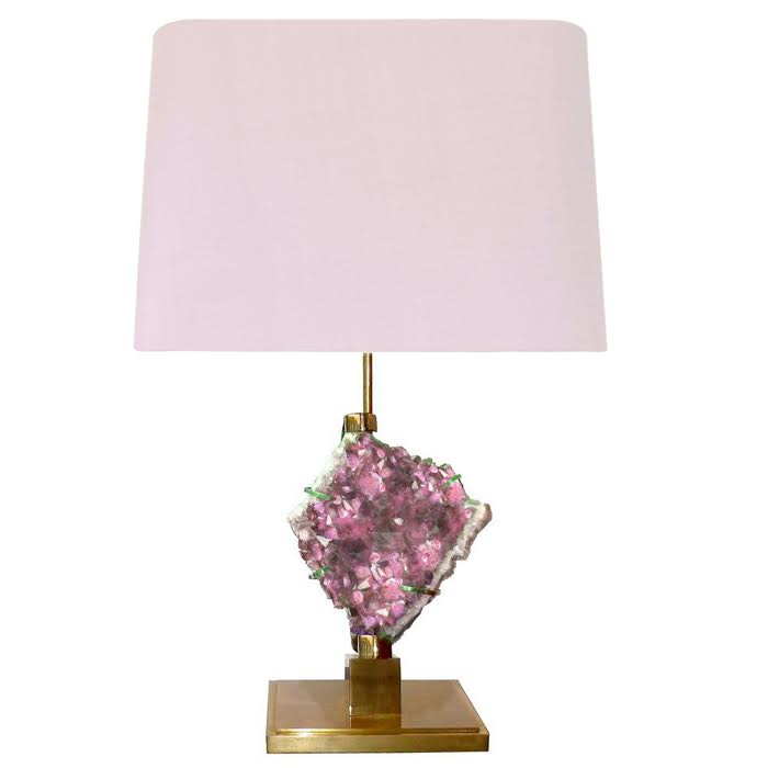 Настольная лампа Bronze and Pink Amethyst Lamp Глянцевое золото Розовый пастельный в Самаре | Loft Concept 