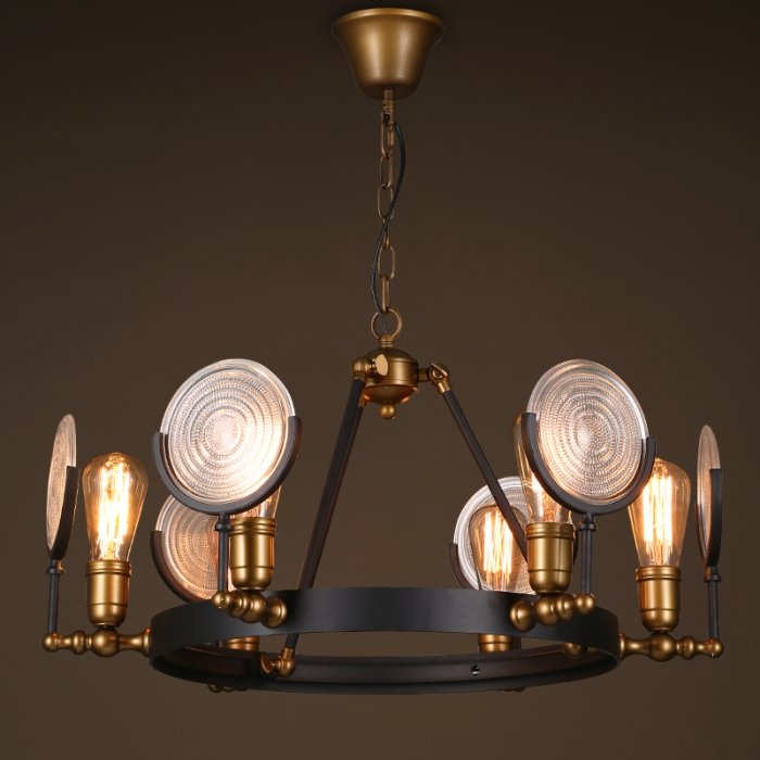 Люстра GASLIGHT LENS Chandelier 6 Черный в Самаре | Loft Concept 