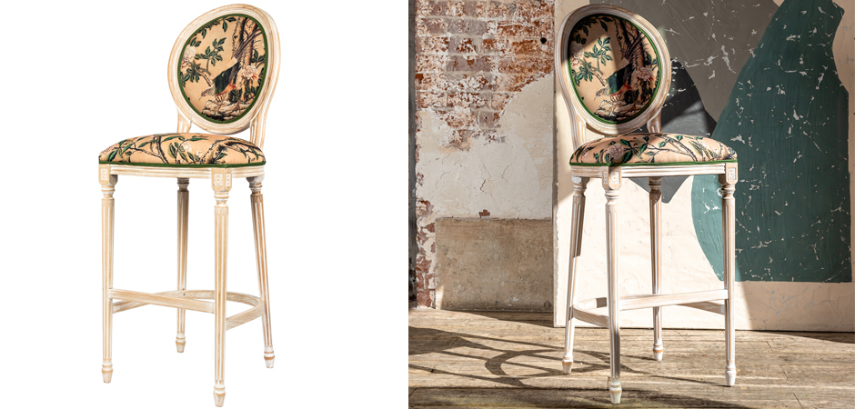 Барный стул Beige and Green Chinoiserie Bar Stool Барный стул Beige and Green Chinoiserie Bar Stool - Loft-Concept в Самаре
