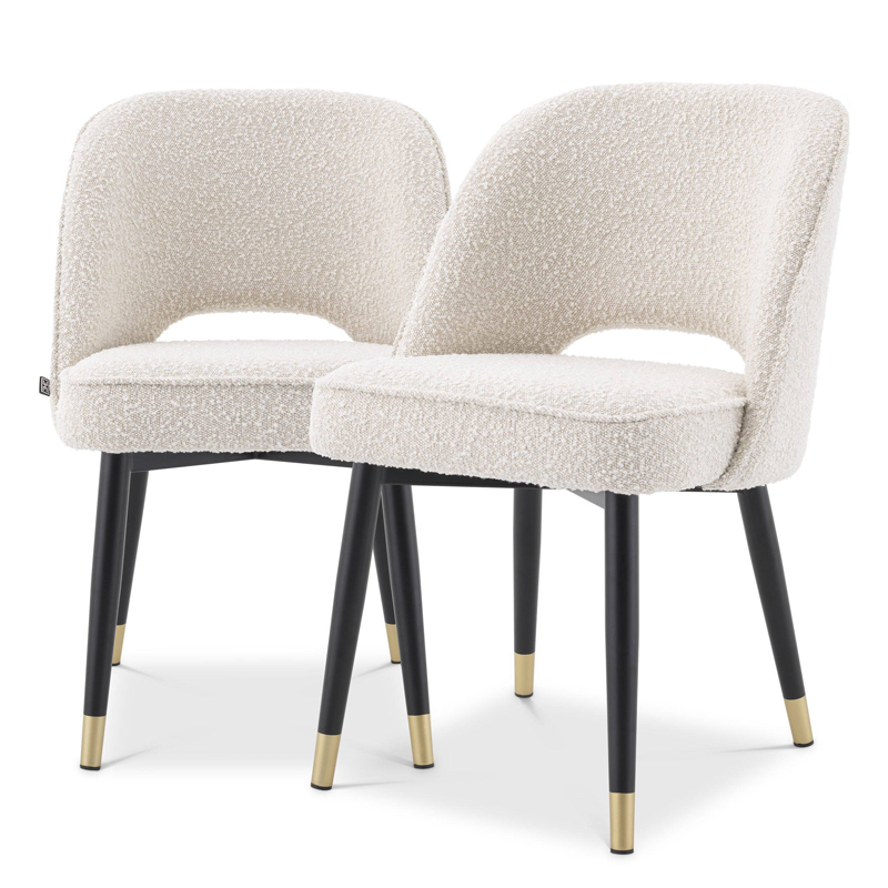 Комплект из двух стульев Eichholtz Dining Chair Cliff set of 2 Boucle cream Кремовый Черный Латунь в Самаре | Loft Concept 