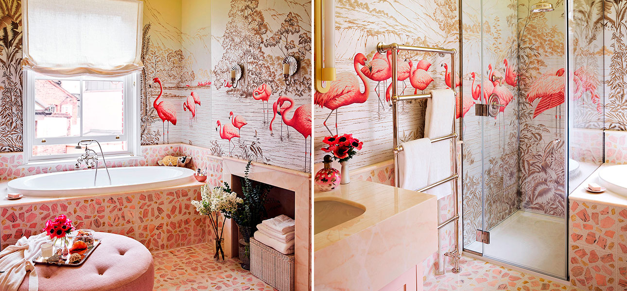 Обои ручная роспись Flamingos Colourway SC-120 on Sterling Silver gilded Xuan paper - фото №1