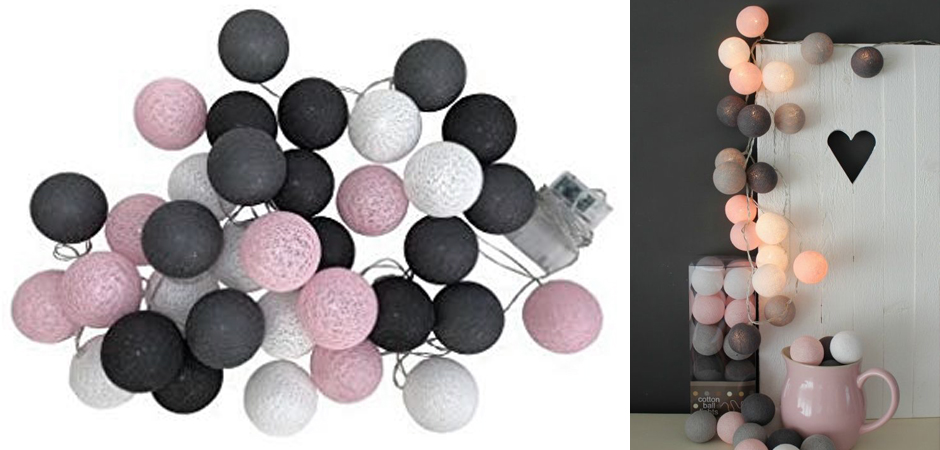 Гирлянда хлопковые фонарики Сotton Ball Pink-Grey - Loft-Concept в Самаре