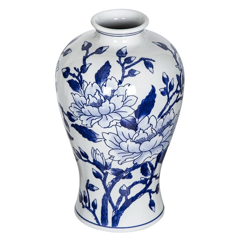 Ваза с бело-синей росписью и изображением цветов Blue & White Ornament Белый Синий в Самаре | Loft Concept 
