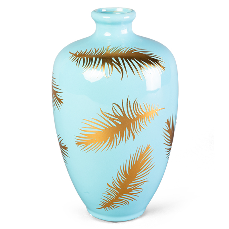 Ваза Gold feathers on blue Vase 25 Голубой Глянцевое золото в Самаре | Loft Concept 