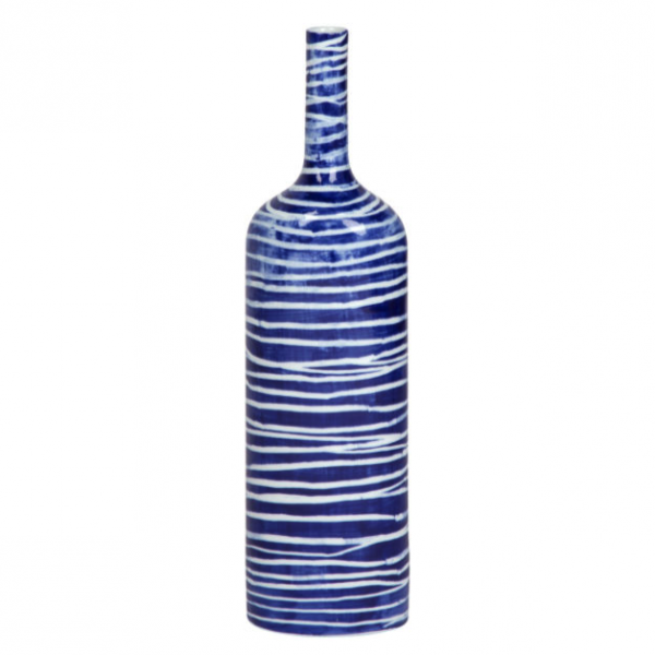 Ваза blue & white ornament Striped Bottle Синий Белый в Самаре | Loft Concept 