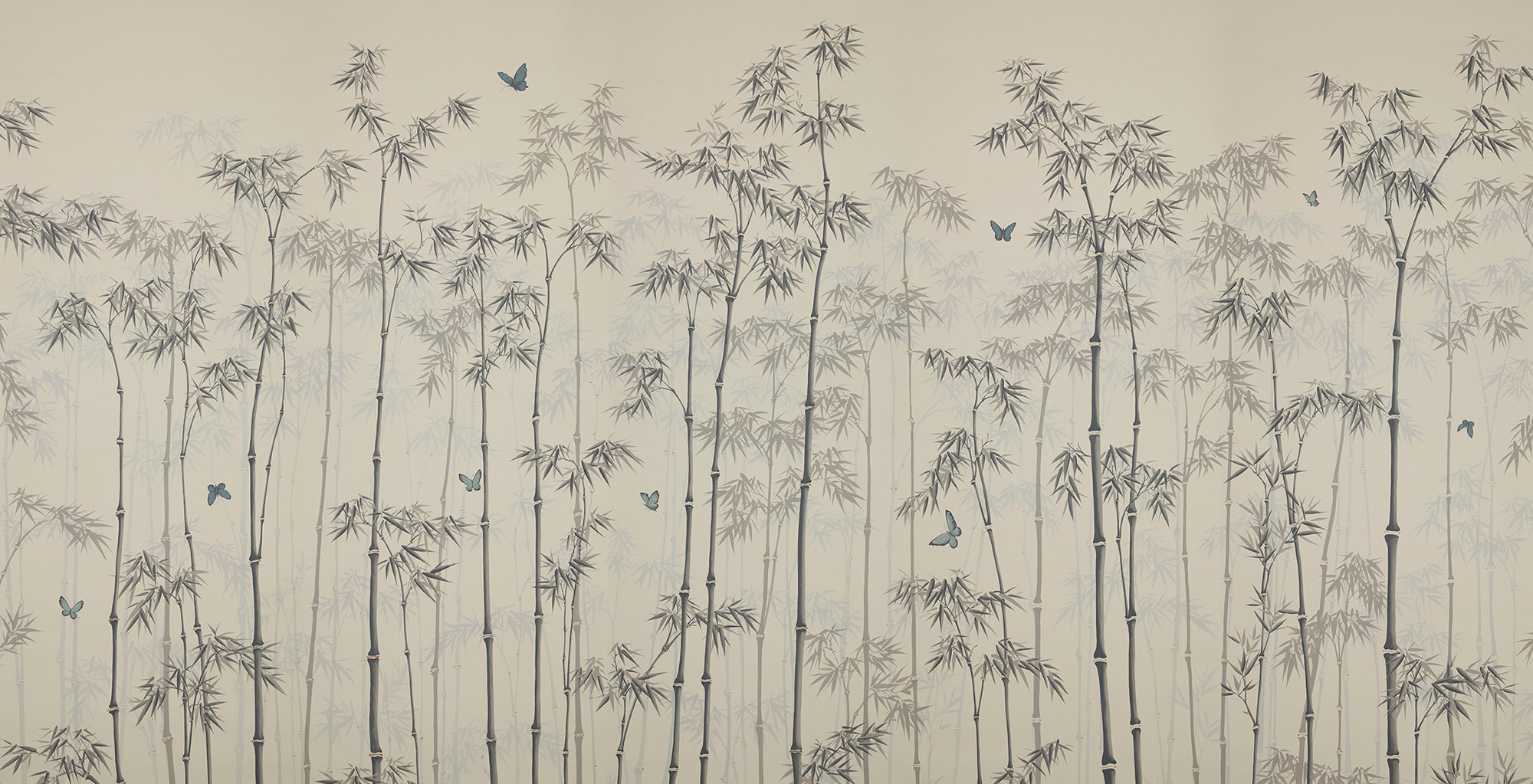 Обои ручная роспись Distant Bamboo Special Colourway on white dyed paper Обои ручная роспись Distant Bamboo Special Colourway on white dyed paper - постер Loft-Concept в Самаре