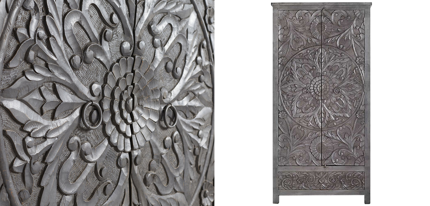 Шкаф Indian Antique White Furniture Cupboard Devan серый - фото