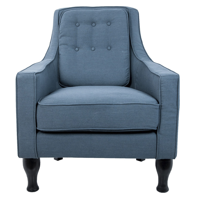 Кресло с мягкой обивкой из льна на 4-х ножках из массива березы Scarlett Armchair blue Голубой Черный в Самаре | Loft Concept 