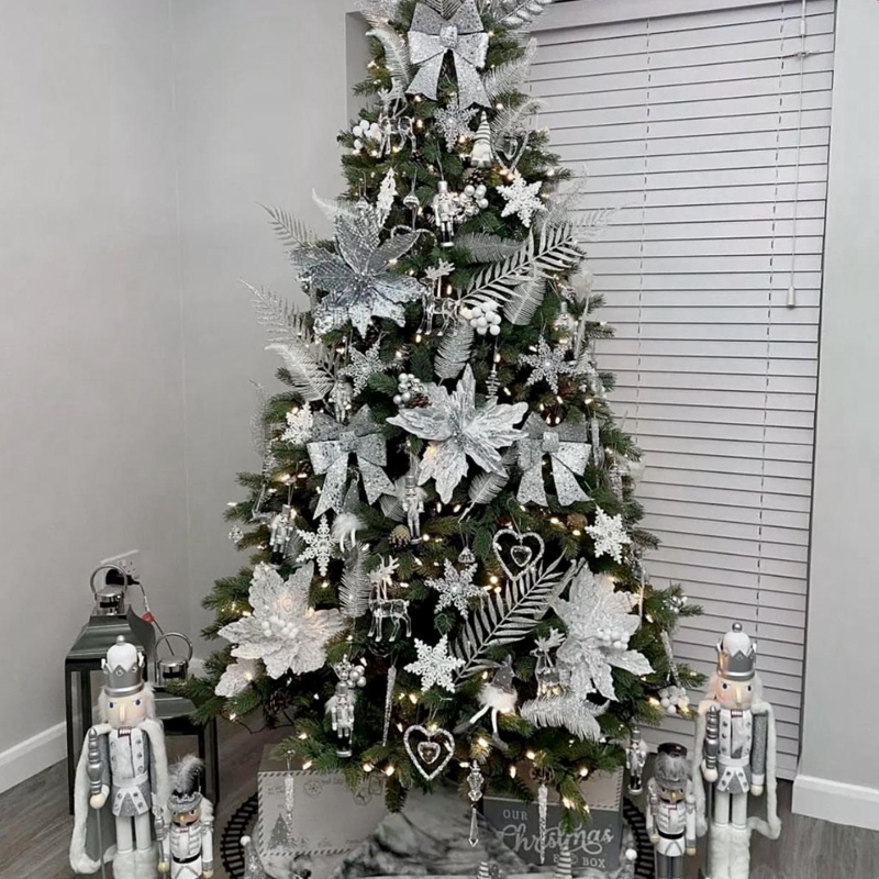 Дизайнерская Елка с Серебряным Декором Christmas Tree Silver Flowers Серебряный Зеленый в Самаре | Loft Concept 