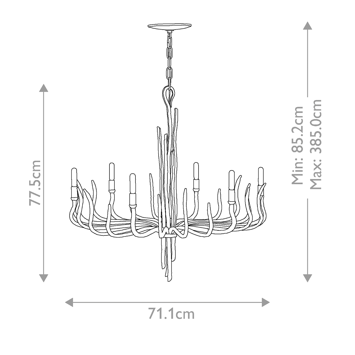Люстра дизайнерская золотого цвета с 6-ю лампами на изогнутых рожках с текстурной поверхностью Hinkley в Самаре