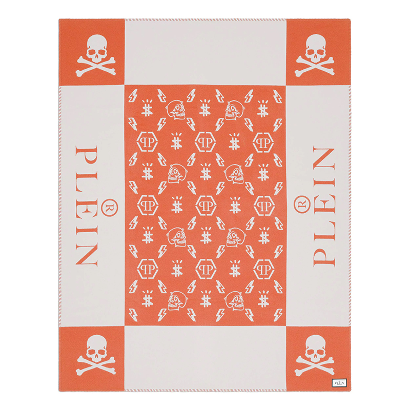 Плед Philipp Plein Plaid Cashmere Skull Orange Оранжевый Белый в Самаре | Loft Concept 