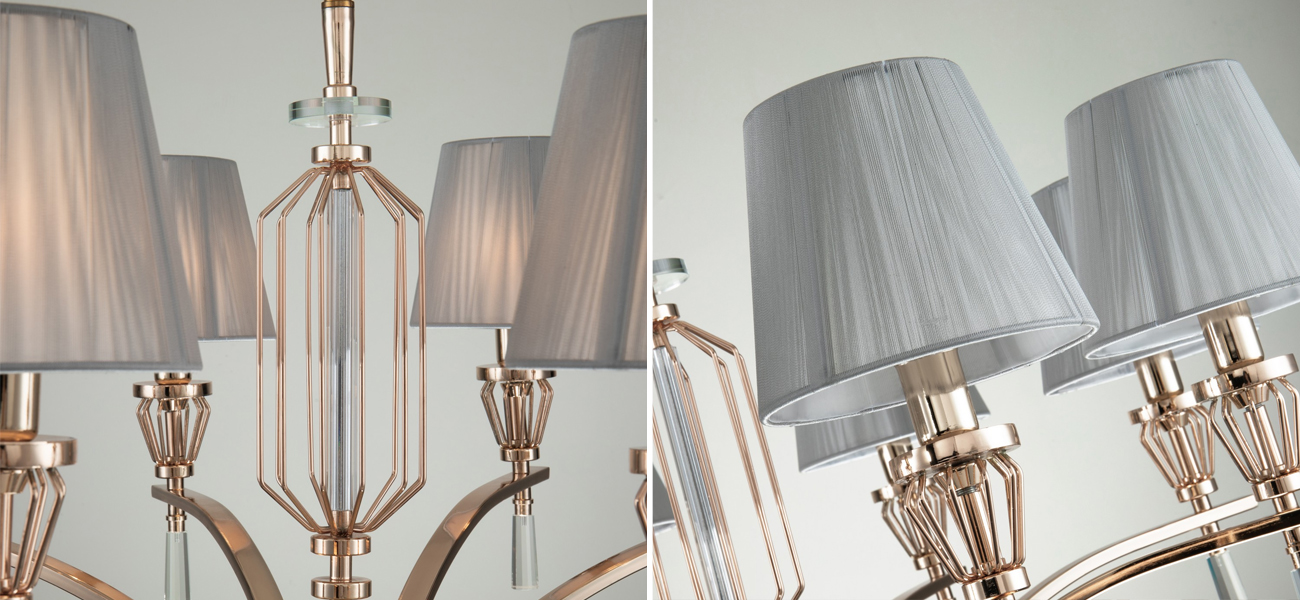 Люстра с абажурами из серых нитей Voile 8 ламп - фото №1