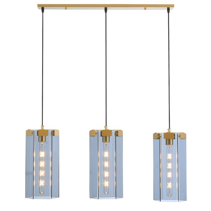 Люстра Rectangle Gray Glass Pendant Lamp 3 Золотой Прозрачное Стекло в Самаре | Loft Concept 