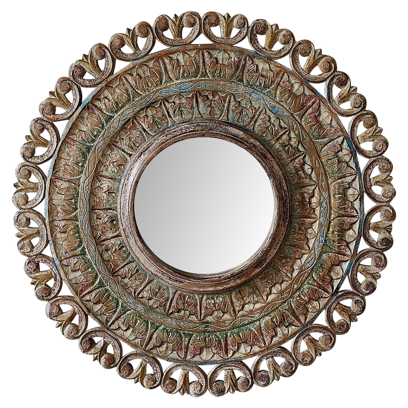 Зеркало в резной раме Manjula Grey Mango Carved Mirror Бежевый Мульти в Самаре | Loft Concept 