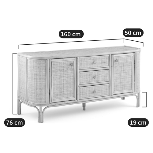 Длинный комод из ротанга с дверцами и ящиками Simone Rattan Chest of Drawers в Самаре