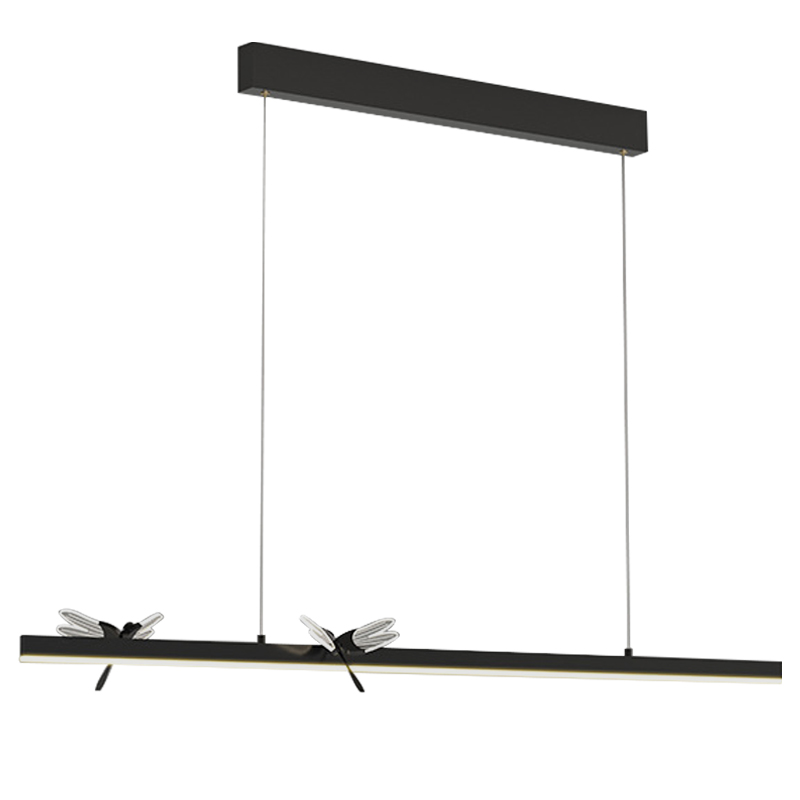 Линейный светильник со стрекозами Dragonfly Linear Chandelier Black Прозрачный Черный в Самаре | Loft Concept 