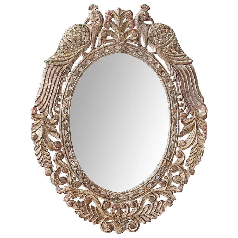 Зеркало в резной раме Viaan Grey Mango Carved Mirror Бежево-серый Коричневый винтаж в Самаре | Loft Concept 