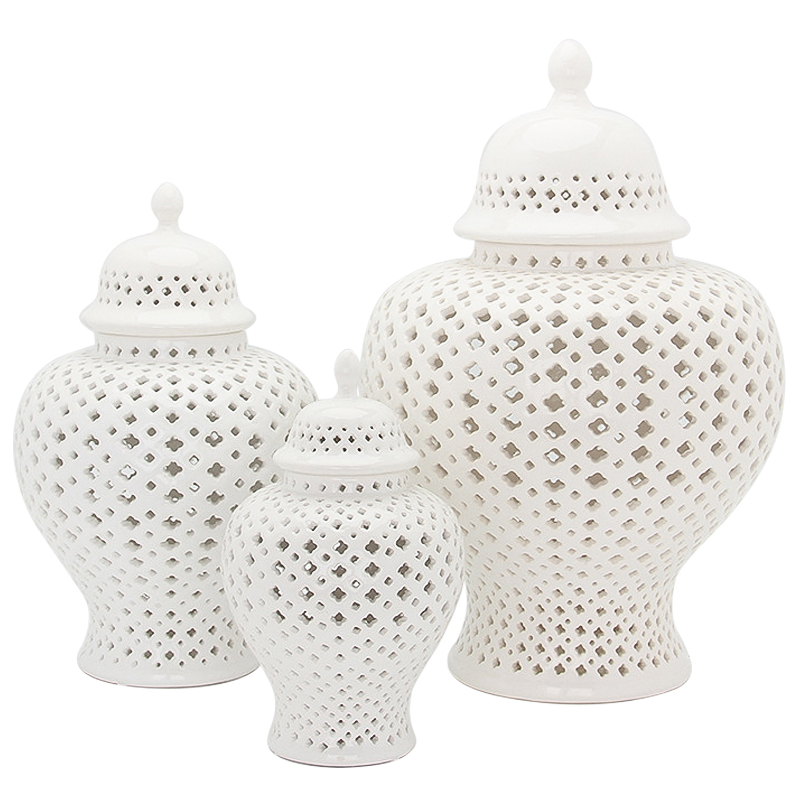 Ваза с крышкой White Ceramic Carving Vase Белый в Самаре | Loft Concept 