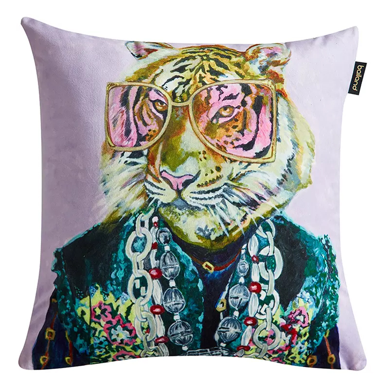 Декоративная подушка Стиль Gucci Tiger Fashion Animals Cushion Сиреневый Мульти в Самаре | Loft Concept 