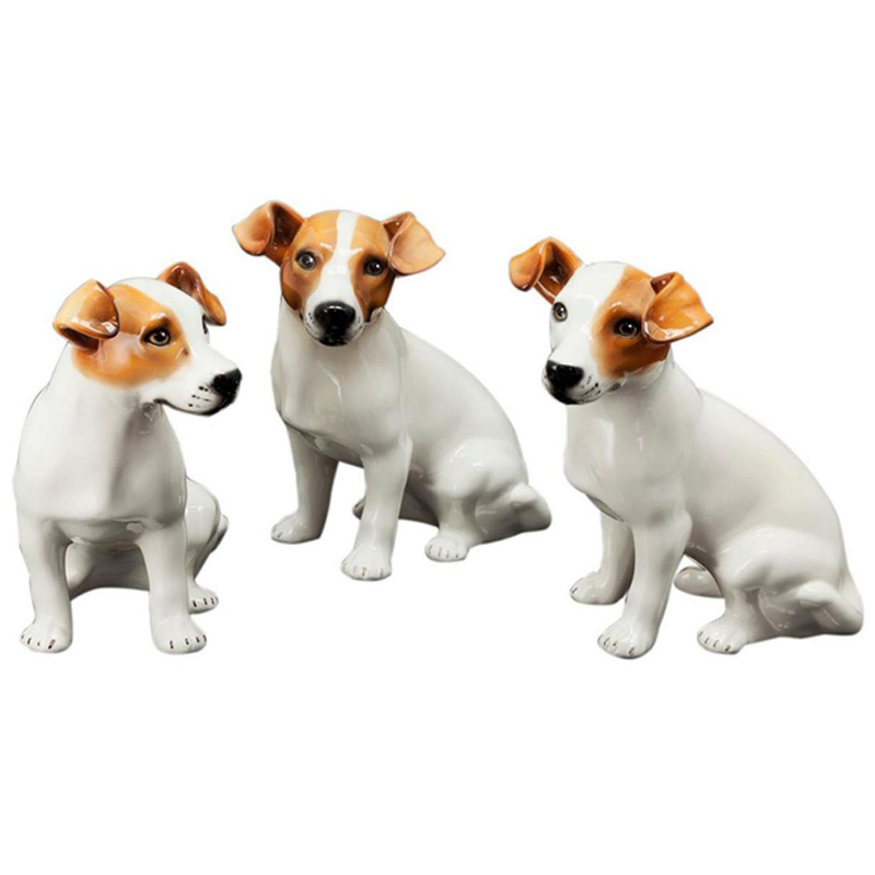 Статуэтки Abhika Jack Russel Set 3 Pcs Белый Коричневый в Самаре | Loft Concept 