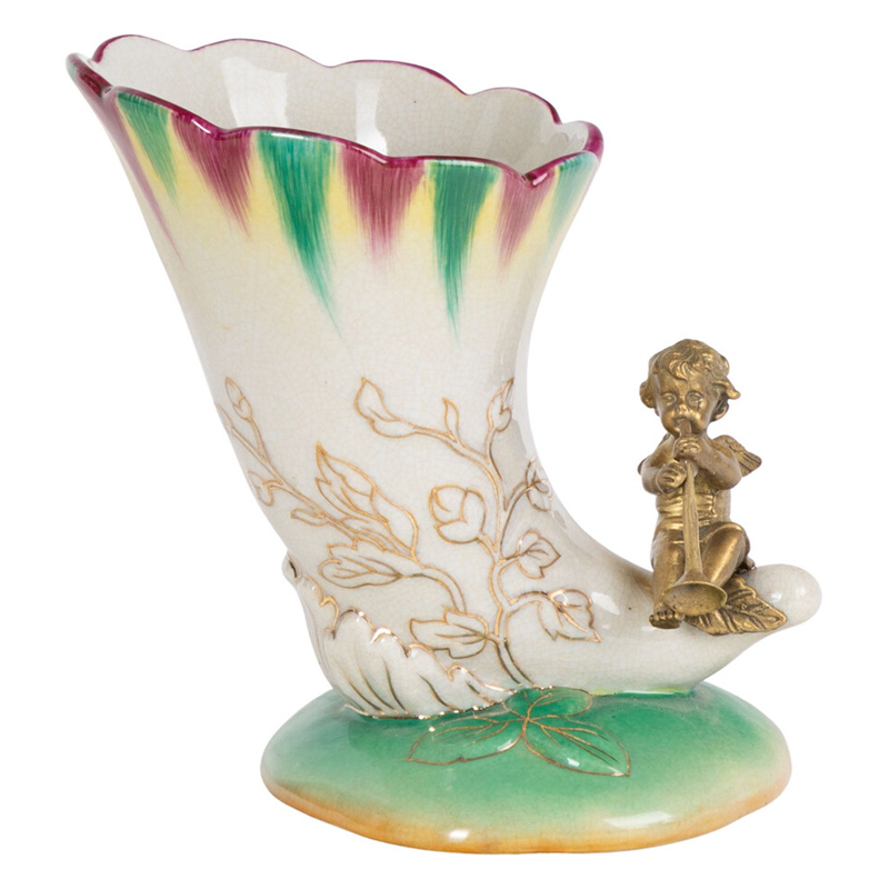 Ваза из фарфора с бронзовой фигуркой ангела Eden Garden porcelain and bronze Зеленый Бронза Белый в Самаре | Loft Concept 