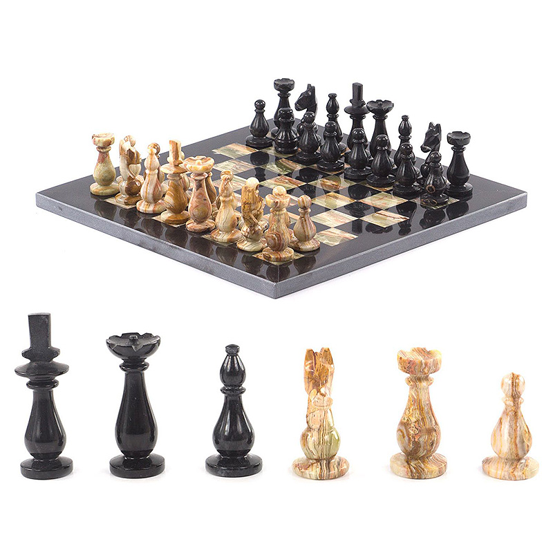 Шахматы настольные из натурального камня Оникс Decorative Thematic Chess Черный Оранжевый в Самаре | Loft Concept 