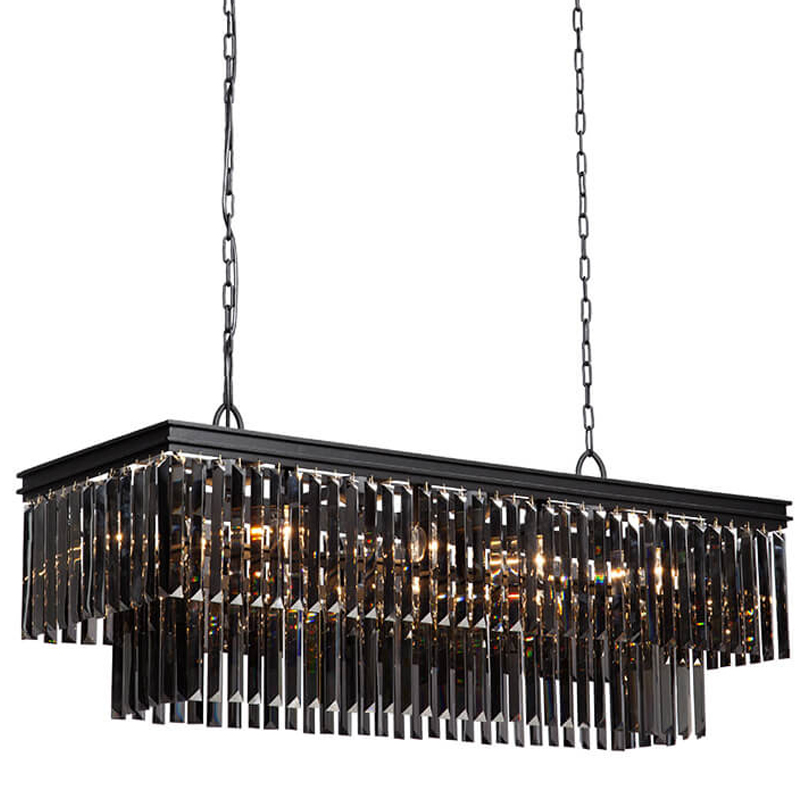 Люстра Odeon Gray glass Rectangular Chandelier Black iron  стекло Смок длина 120 Черный матовый в Самаре | Loft Concept 