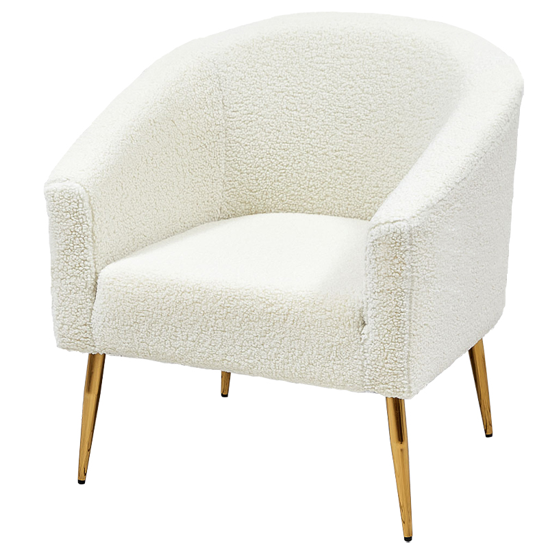 Кресло из белой ткани букле Boucle Luisa  Armchair Белый Золотой в Самаре | Loft Concept 