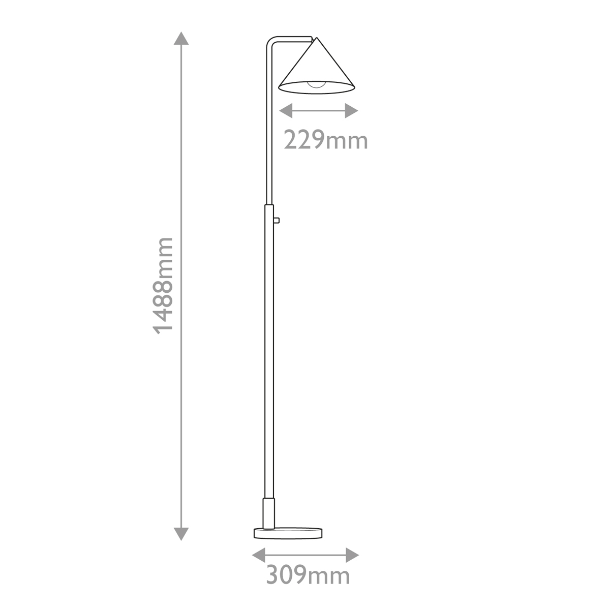 Торшер золотого цвета с плафоном в форме конуса и тонкой высокой стойкой на круглом основании Alora Mood в Самаре