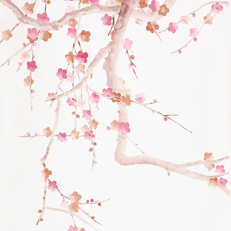 Обои ручная роспись Plum Blossom Bleached on Bleached White dyed silk  в Самаре | Loft Concept 