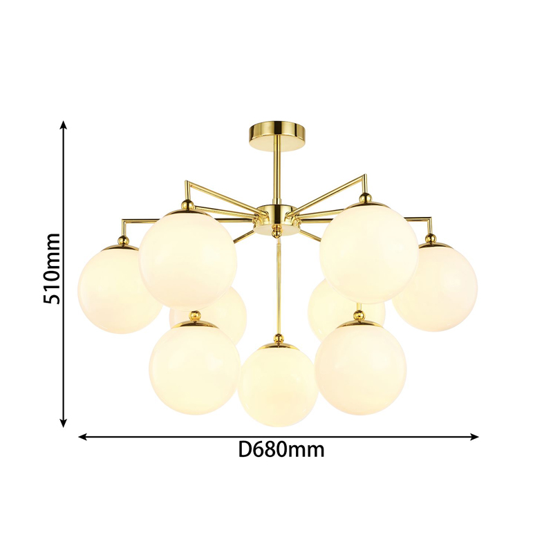 Люстра с золотым каркасом и  белыми плафонами Amuse 9 ламп в Самаре