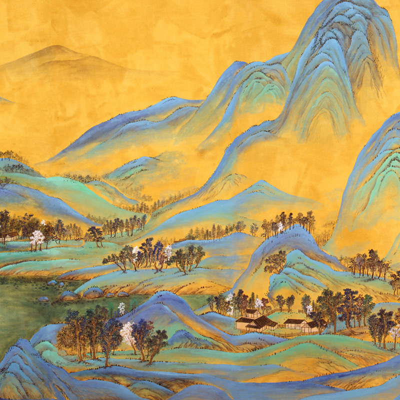 Обои ручная роспись A Thousand Li of Rivers and Mountains Original colourway on brown painted Xuan paper Обои ручная роспись A Thousand Li of Rivers and Mountains Original colourway on brown painted Xuan paper в Самаре | Loft Concept