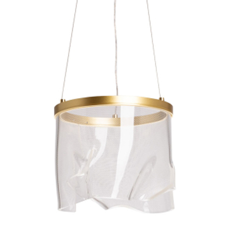 Подвесной светильник цилиндрической формы с прозрачным волнистым плафоном Wave Line Латунь Прозрачный в Самаре | Loft Concept 
