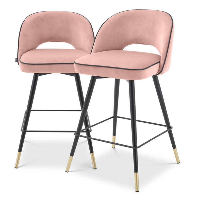 Комплект полубарных стульев Eichholtz Counter Stool Cliff set of 2 nude Розовый пастельный Черный Латунь в Самаре | Loft Concept 