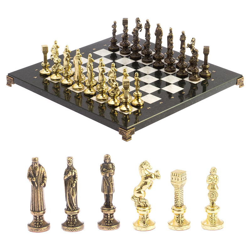 Шахматы Ренессанс из бронзы с доской из натуральных камней Decorative Thematic Chess  Золотой Бронза Черный Белый в Самаре | Loft Concept 