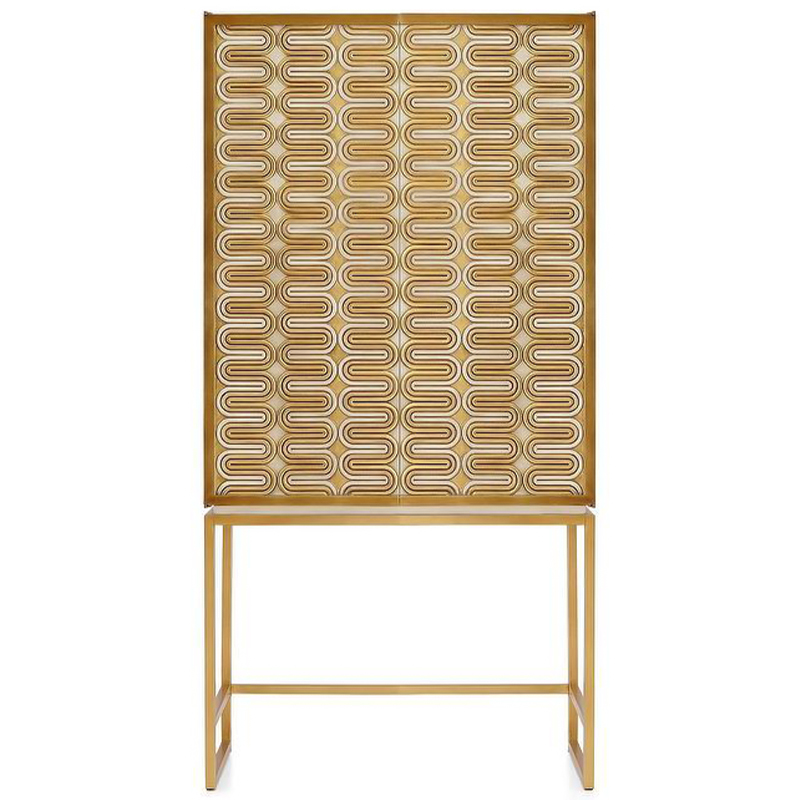 Шкаф Park Avenue Brass Wave Pattern Bar Cabinet Белый Золотой в Самаре | Loft Concept 