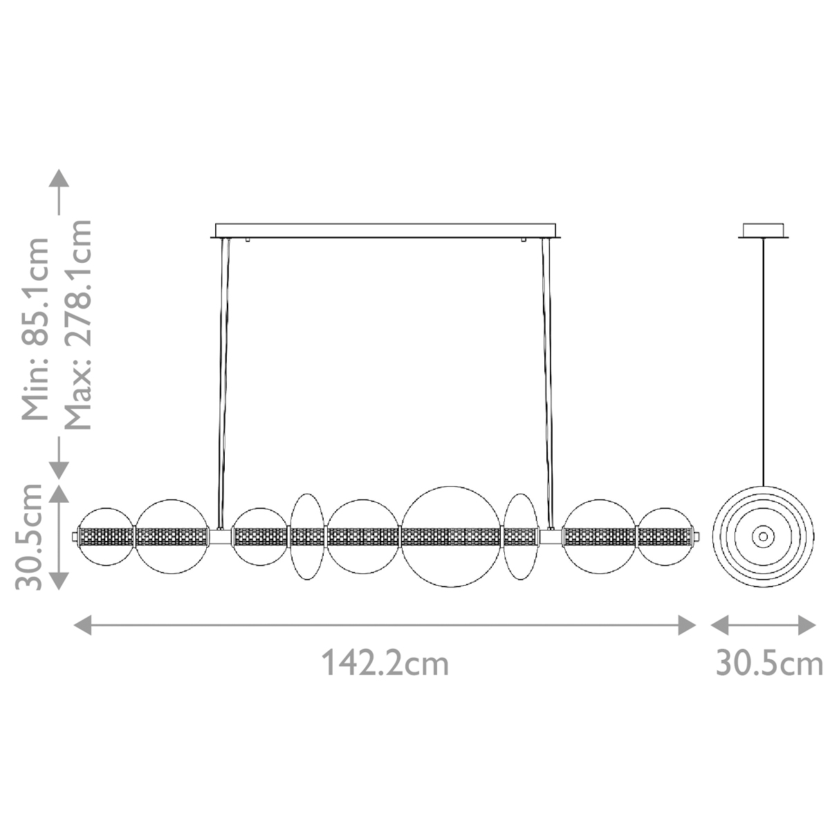 Подвесной светильник линейный с прозрачными стеклянными шарами разного диаметра Eurofase в Самаре
